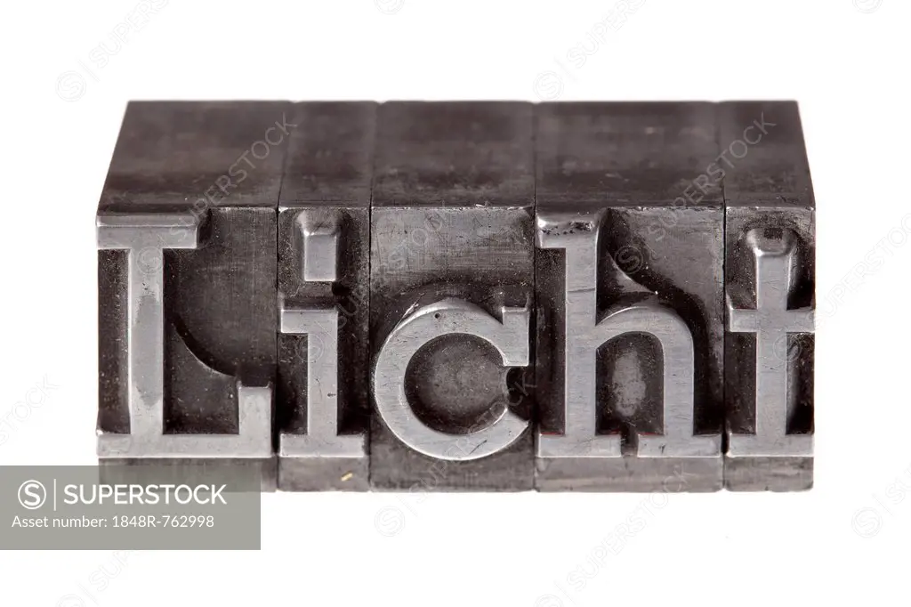 Old lead letters forming the word Licht, German for light