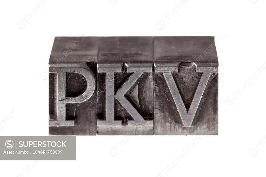Old lead letters forming the acronym PKV