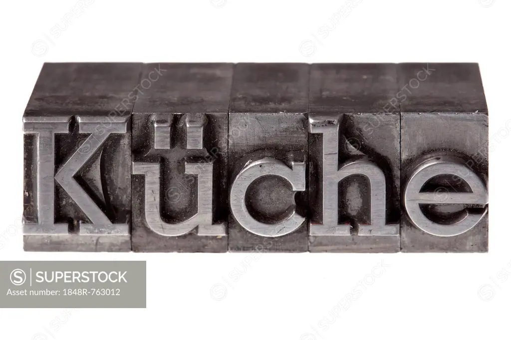Old lead letters forming the word Küche, German for kitchen