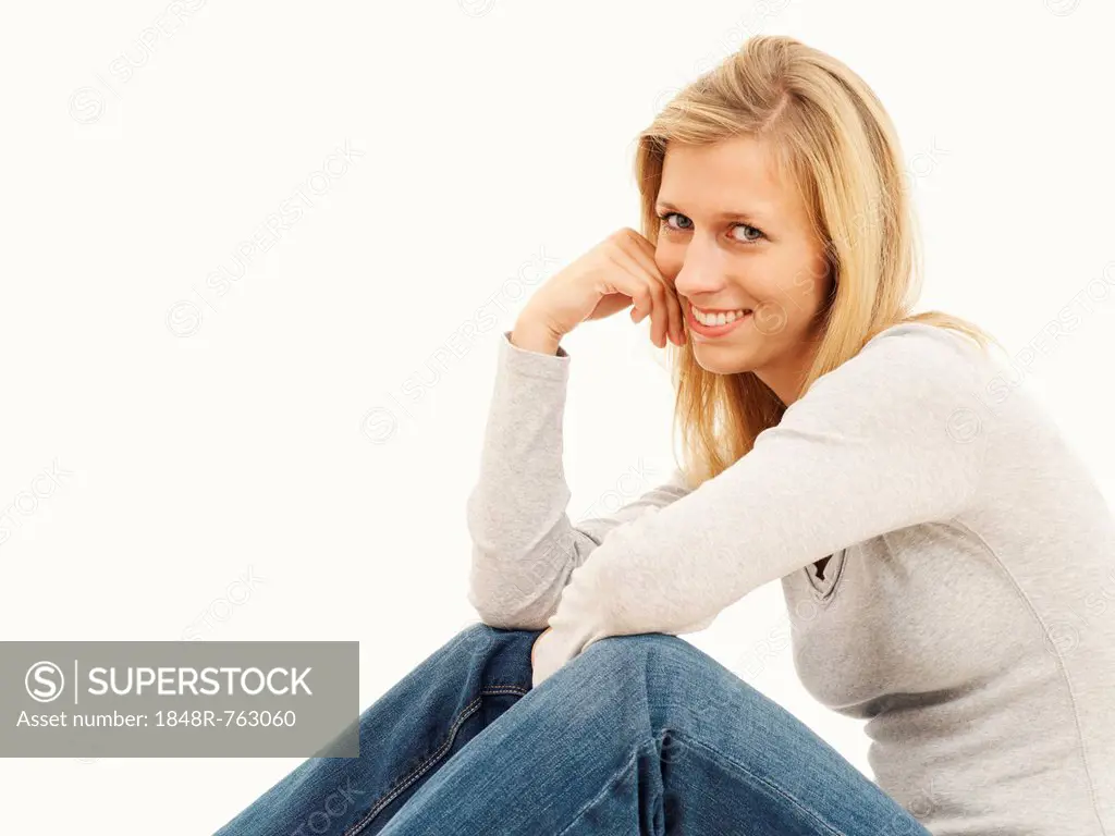 Woman, sitting, smiling