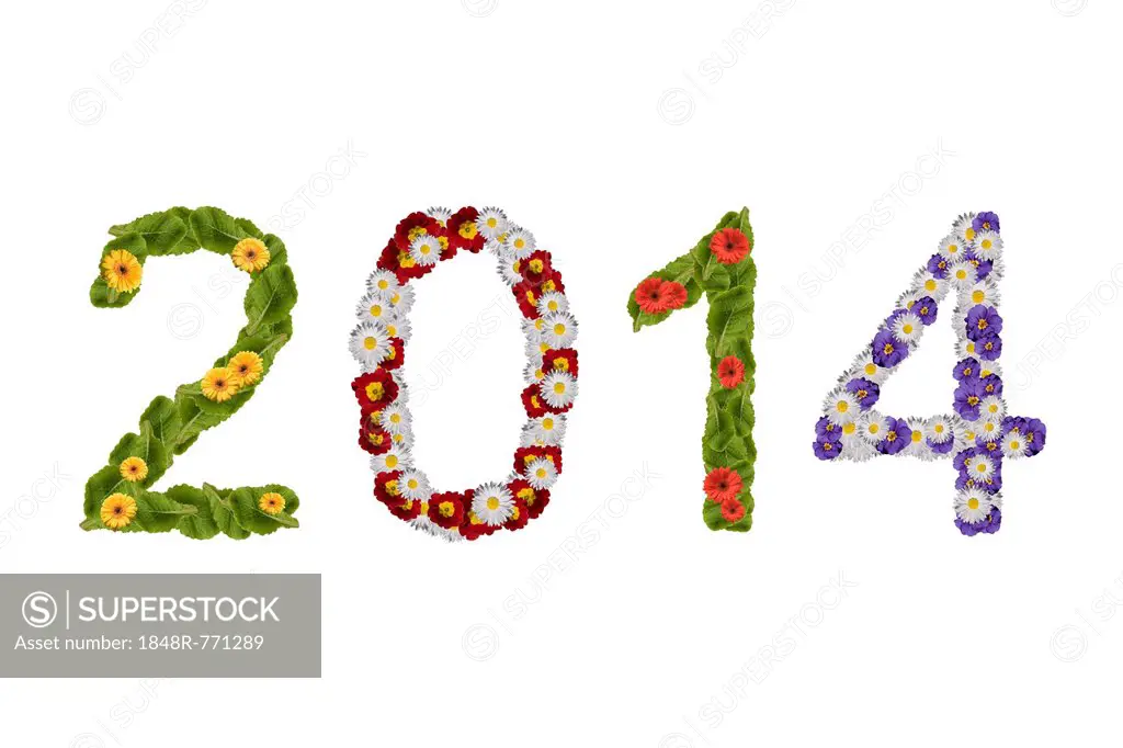 Flowers arranged to show the year 2014