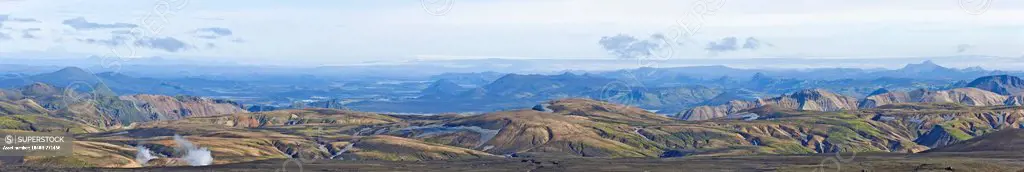 Panoramic view from Mt Hrafntinnusker or Raven Mountain, Hrafntinnusker, Landmannalaugar, Iceland