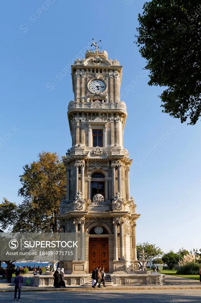 Baroque Clock Tower of Dolmabahçe, Dolmabahçe, Besiktas, Istanbul, European side, Istanbul Province, Turkey, European side