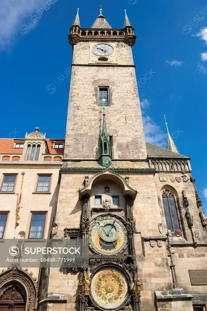 Prague's Astronomical Clock or Orloj on the Old Town Hall, Old Town Square, Prague, Czech Republic, Europe
