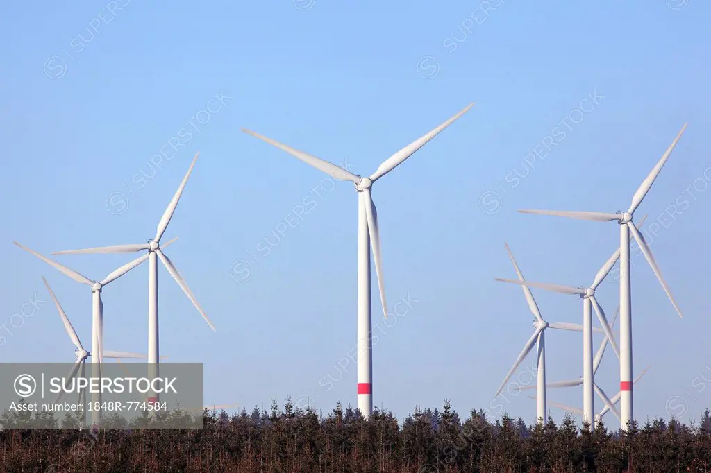 Wind turbines, Hoher Westerwald, Driedorf, Lahn-Dill Kreis, Hesse, Germany