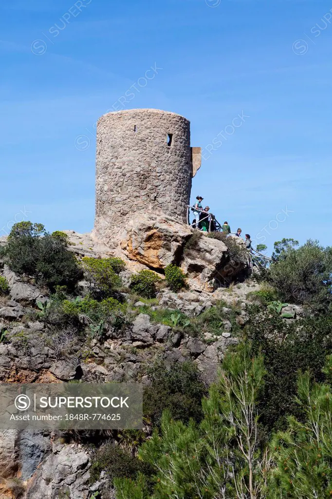 Torre de Ses Animes or Torre des Verger, watchtower, near Banyalbufar, Majorca, Balearic Islands, Spain