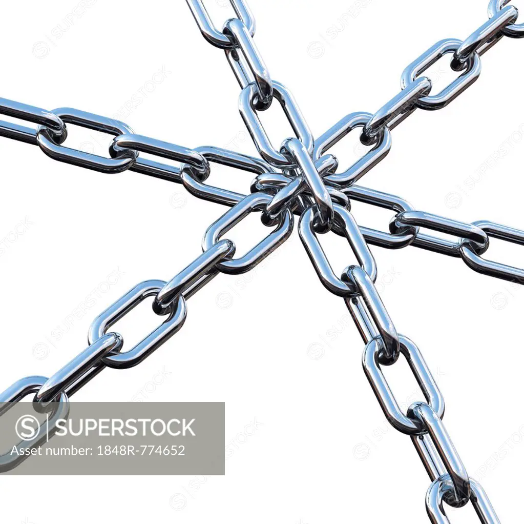 Interconnected chains, 3D illustration