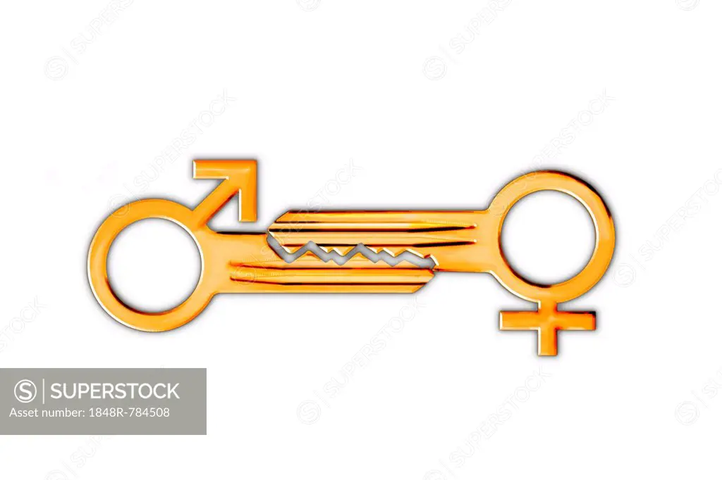 Keys with the symbols for Mars and Venus, illustration
