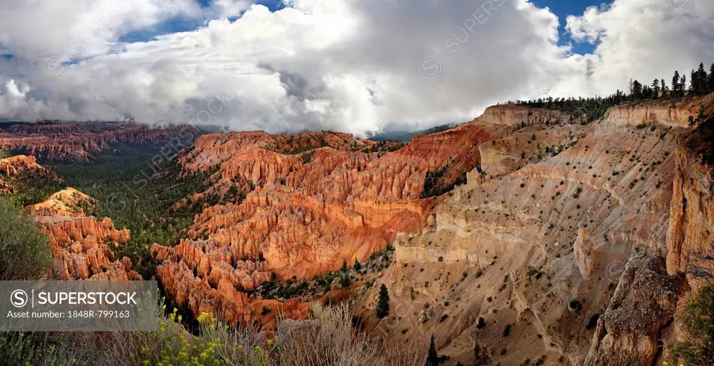 View from Bryce Point Lookout over Bryce Amphitheater, landscape formed by erosion, Bryce Canyon National Park, Utah, United States