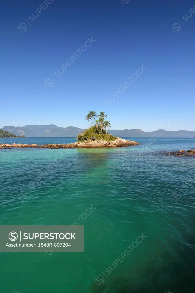 Small tropical island Angra dos Reis with palm trees, Ilha Grande, Rio de Janeiro State, Brazil