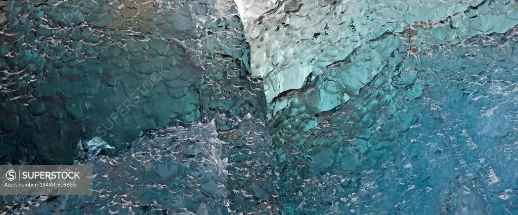 Ice in various shades of blue, glacial ice avalanche, Arctic Ocean, Spitsbergen Island, Svalbard Archipelago, Svalbard and Jan Mayen, Norway