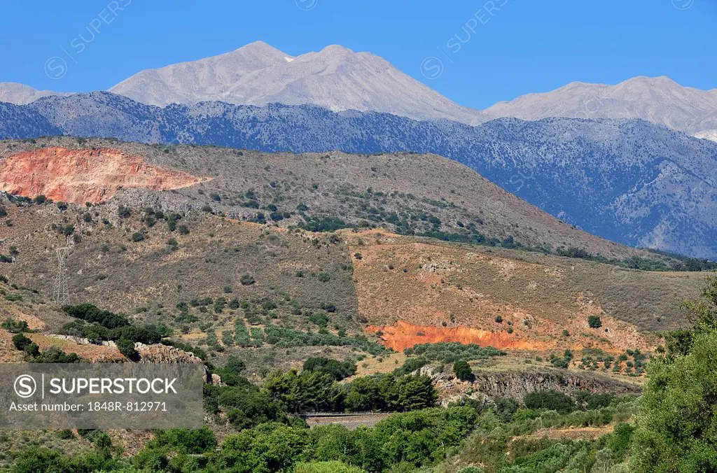 Mountain landscape with the White Mountains or Lefka Ori at the rear, Kavros, Crete, Greece