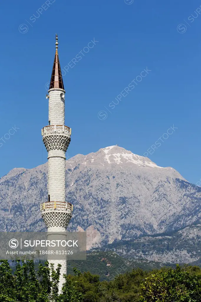 Mt. Tahtali Dagi and minaret, Olimpos Beydaglari National Park, Tekirova, Lycia, Province of Antalya, Turkey
