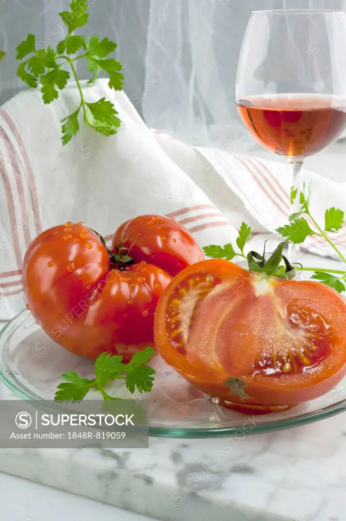 Tomatoes, wine glass