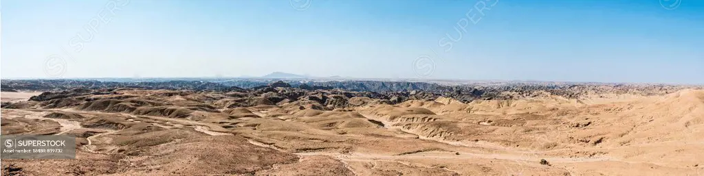 Rocky landscape furrowed by erosion, dry river bed of the Swakop River, Moon Valley, Namib-Naukluft Park, Namib Desert, Namibia