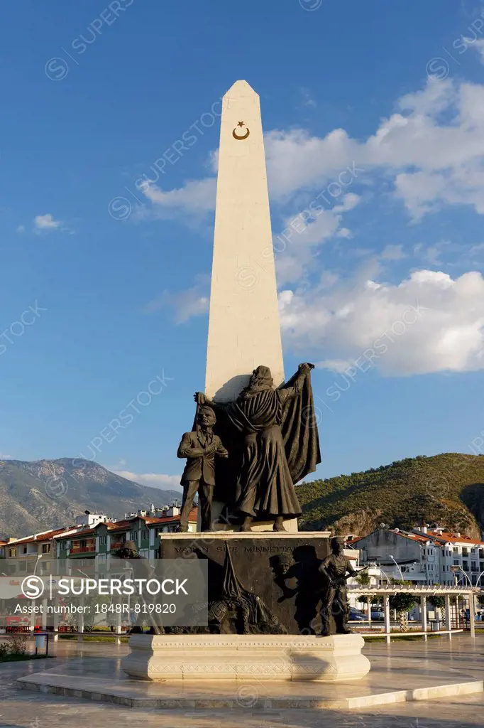 Obelisk at the harbour, Fethiye, Mugla Province, Aegean, Turkey