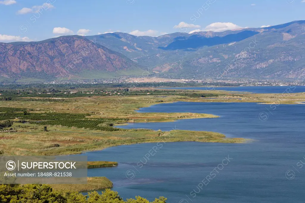 Lake Köycegiz or Köycegiz Gölü, with the village of Köycegiz near Dalyan, Mugla Province, Aegean Region, Turkey