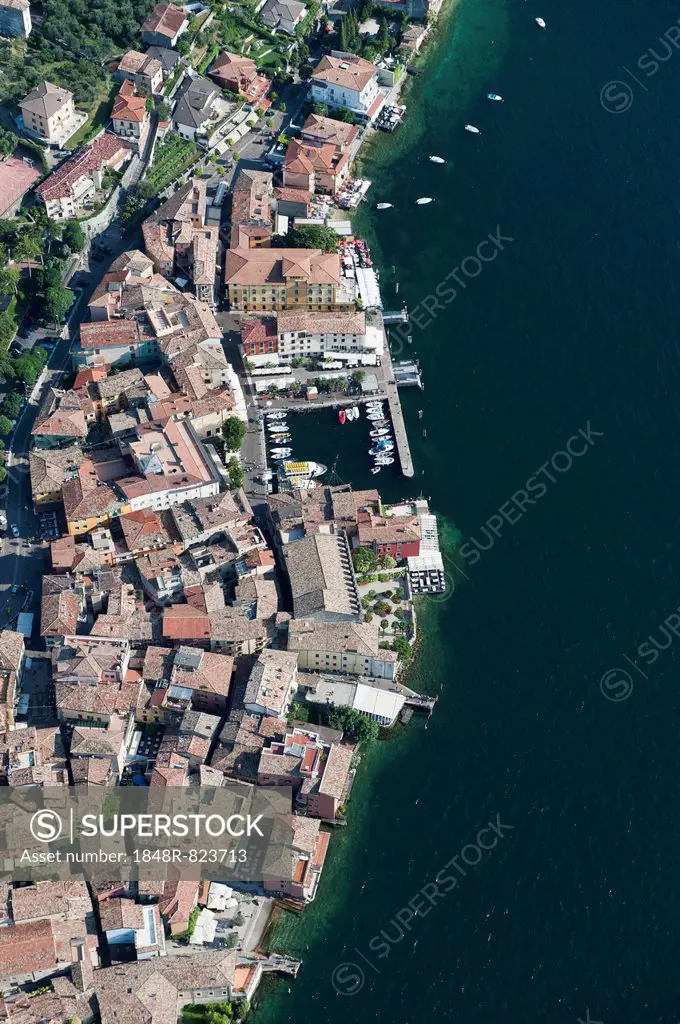 Aerial view, Malcesine, historic town, Lake Garda, Veneto, Verona Province, Italy