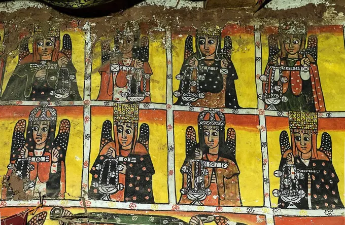 Fresco, Eight of the twenty-four elders of the Apocalypse, rock church Maryam Papaseyti, Gheralta, Tigray, Ethiopia