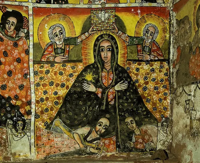 Fresco, Coronation of the Virgin Mary to the Queen of Heaven, rock church Maryam Papaseyti, Gheralta, Tigray, Ethiopia