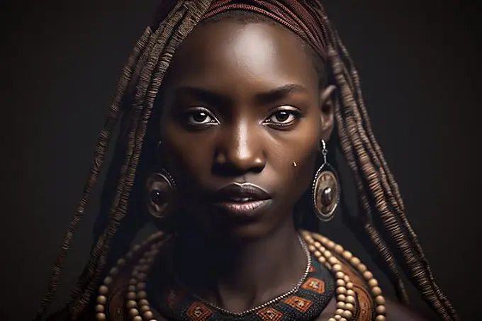 Portrait of woman from Dogon tribe, West Africa. Ai generated art
