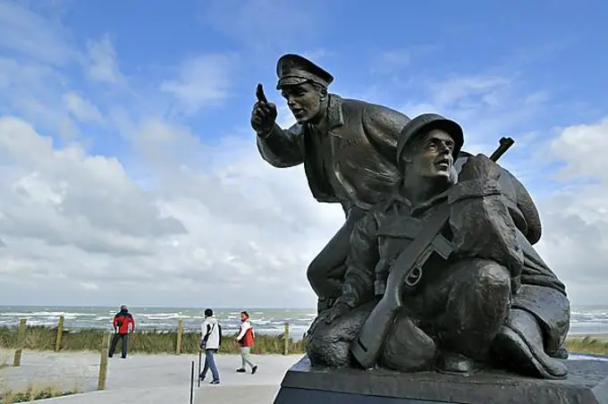 The WW2 US Navy D-Day Monument near the Utah Beach Landing Museum at Sainte-Marie-du-Mont, Normandy, France, Europe