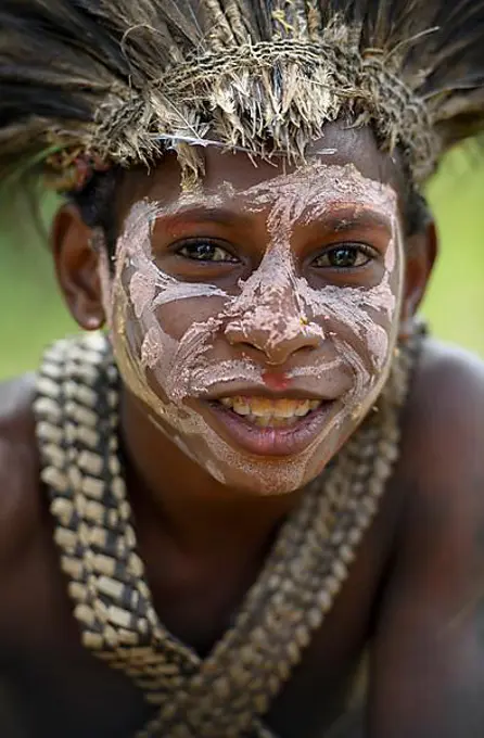 Portrait of a native boy, Mutin village, Lake Murray, Western Province, Papua New Guinea, Oceania