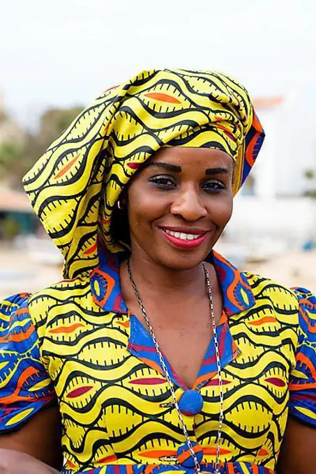 Senegalese woman in colorful dress, portrait, Dakar, Senegal, Africa