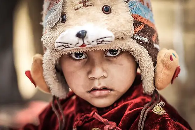 Child with cap, Kathmandu, Nepal, Asia