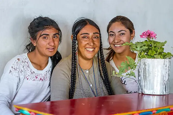 Ladakh, India, August 29, 2018: Portrait of indigenous smiling young women in Ladakh, India. Illustrative editorial, Asia