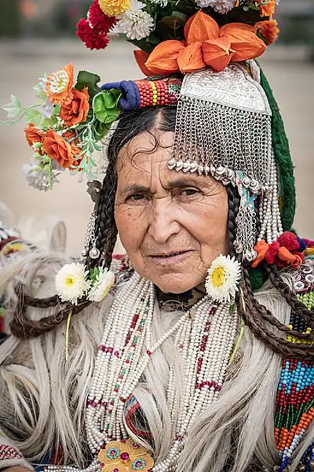 Ladakh, India, September 4, 2018: Portrait of an old indigenous Indian woman in traditional clothes on festival in Ladakh. Illustrative editorial, Asia