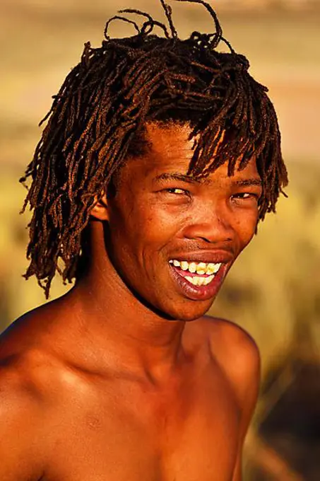 Young bushman of the San people, portrait, !Xaus Lodge, Kalahari or Kglagadi Transfrontier Park, Northern Cape, South Africa, Africa