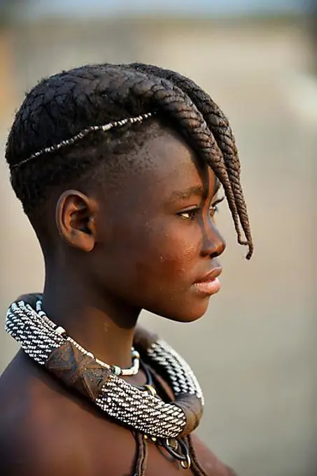 Himbamaedchen with Necklace, Portrait, Kunene, Kaokoveld, Namibia, Africa