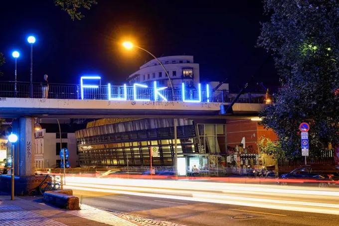 Lettering Fuck U! created by activists at Hafenstrasse street during the Blue Port illuminations in Hamburg, Germany, Europe