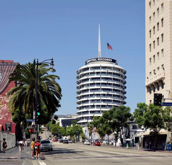 Capitol Records headquarters, Hollywood Boulevard, Hollywood, Los Angeles, California, United States of America, USA, PublicGround