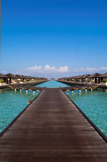 Jetty, water bungalows on Paradise Island