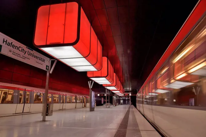 Light installation in the subway station HafenCity University of the Hamburg underground line U4, operator and developer is the Hamburger Hochbahn AG
