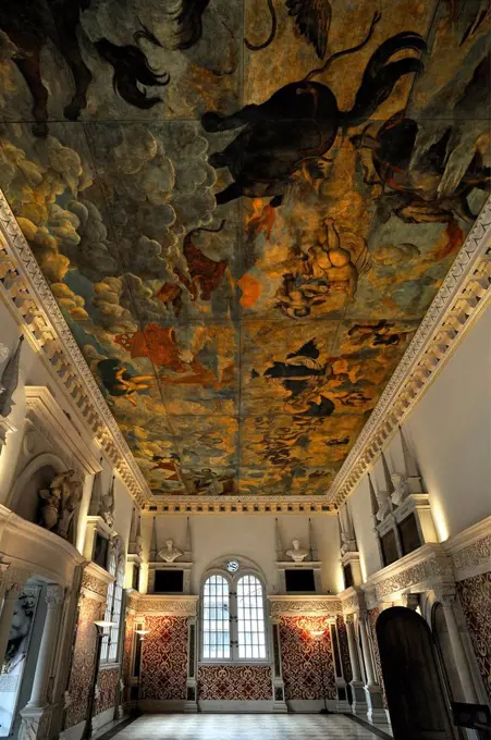 Restored Hirsvogel Hall with a canvas ceiling, representation of the Fall of Phaeton, built in 1534 in the style of the Italian Renaissance