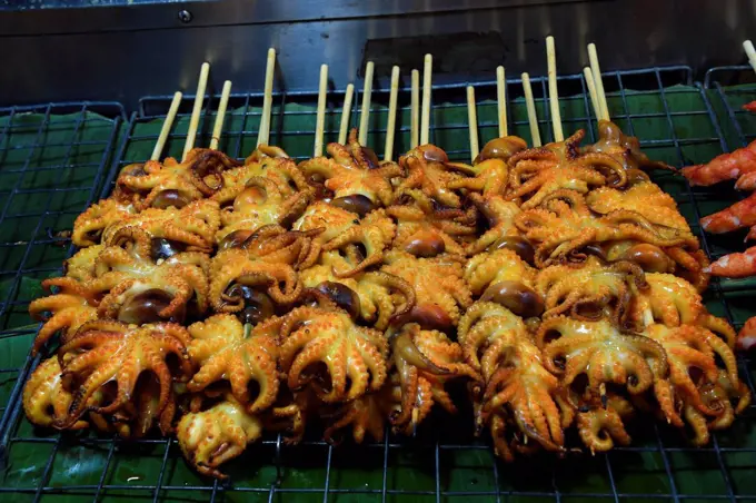Grilled squid skewers, Naka Weekend Market, Phuket, Thailand