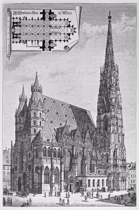 Copper engraving, St. Stephen's Cathedral, Vienna, Austria, Europe