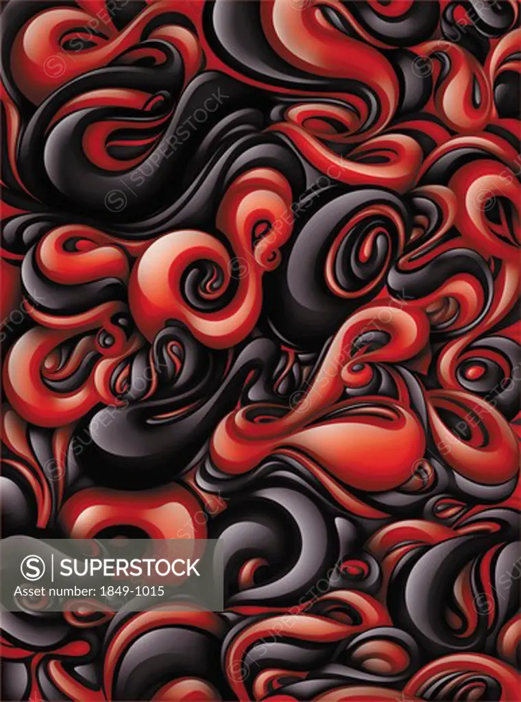 Red and black swirling liquid