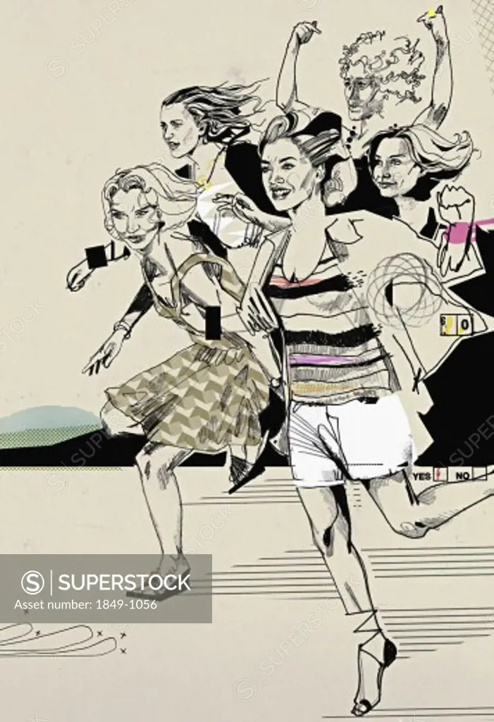 Excited female friends running