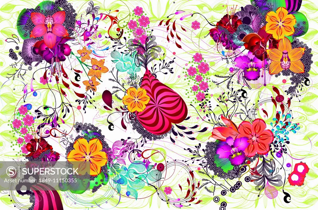 Bright psychedelic color floral pattern