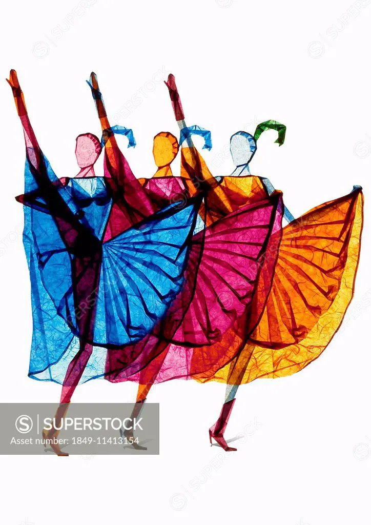 Multicolored tissue paper can can dancers in a row