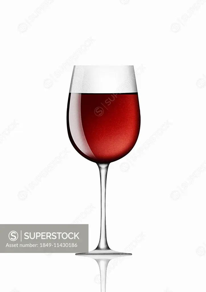 Single glass of red wine on white background