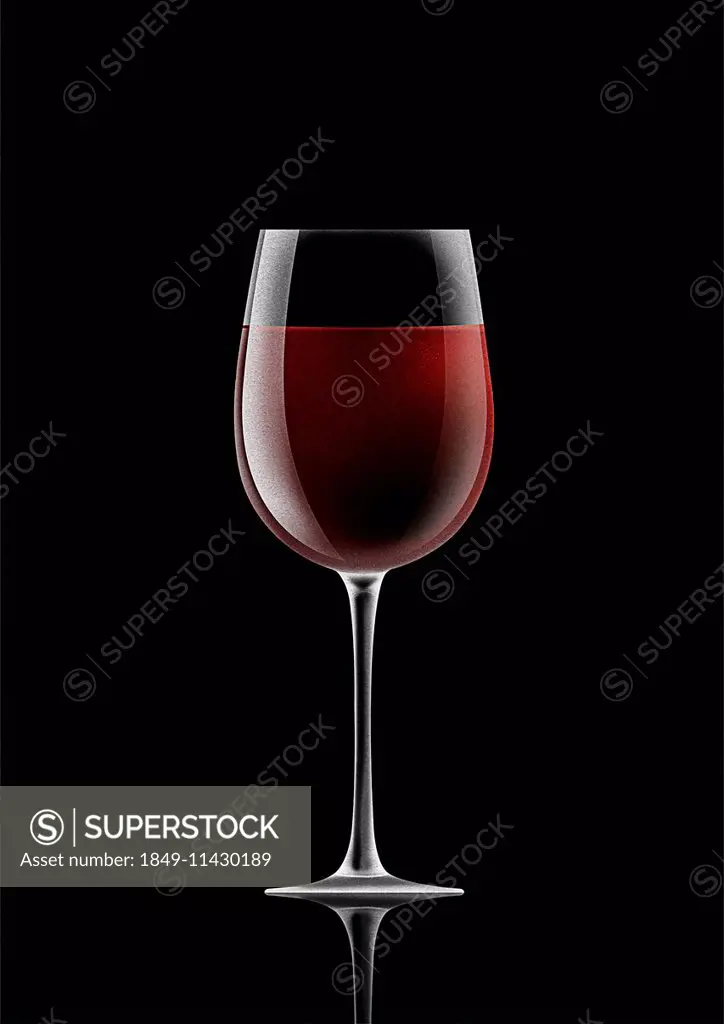 Single glass of red wine on black background
