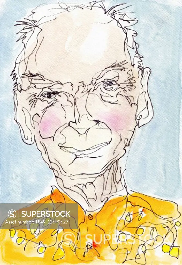 Watercolor portrait of elderly man