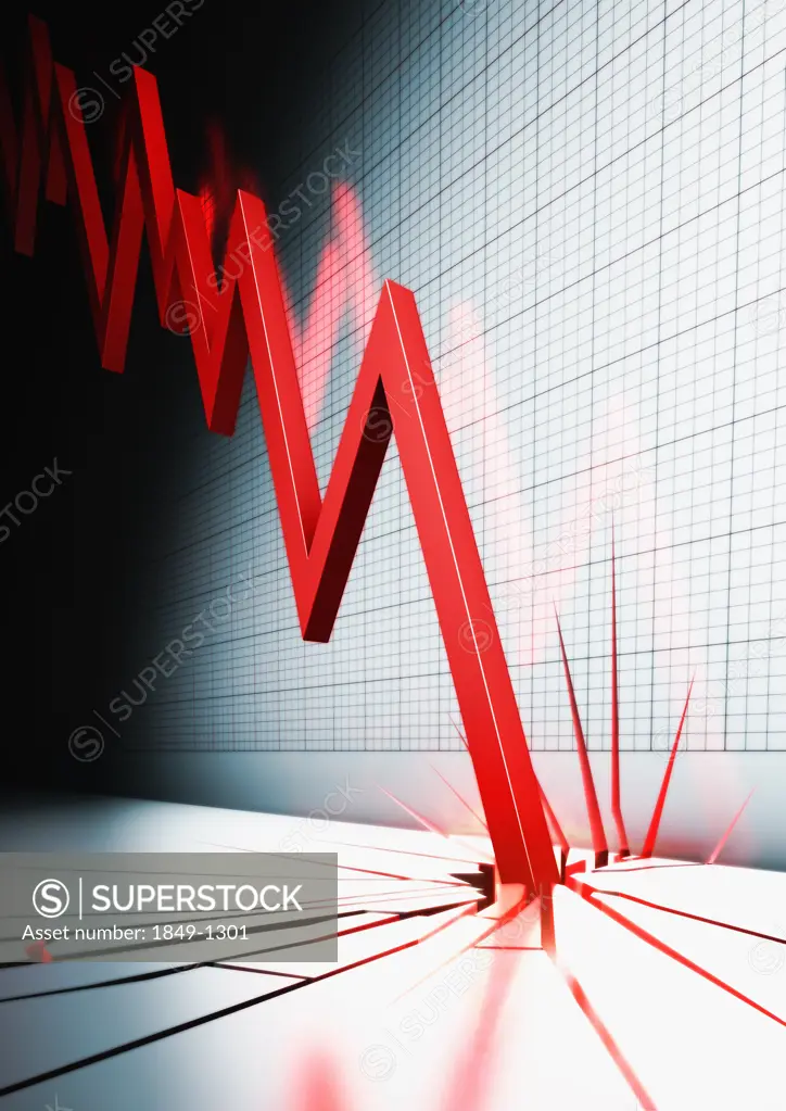 Line graph crashing into and cracking floor