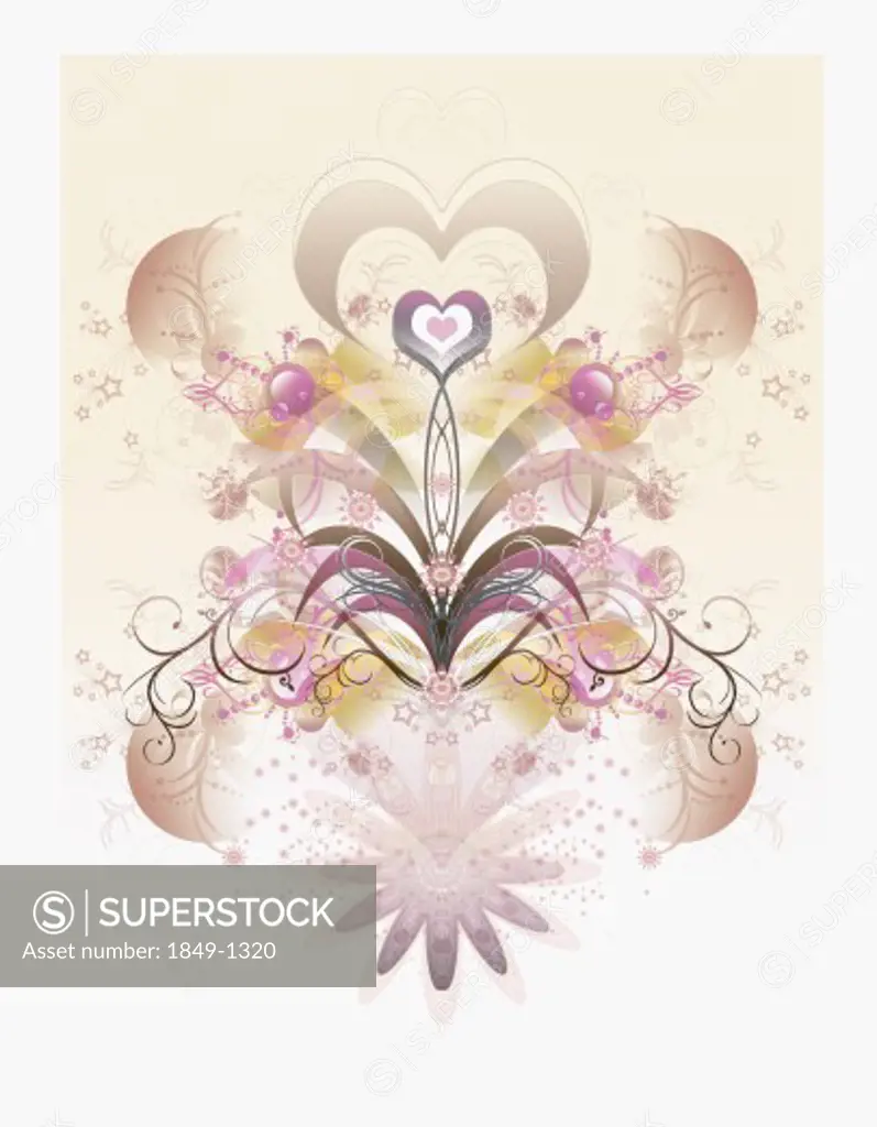 Floral, heart-shaped abstract pattern