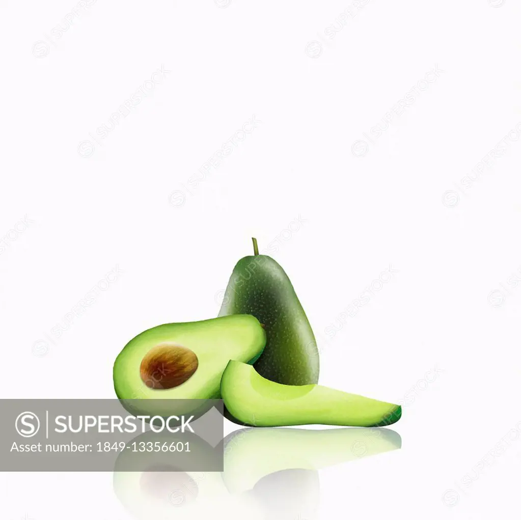 Whole and cut avocado